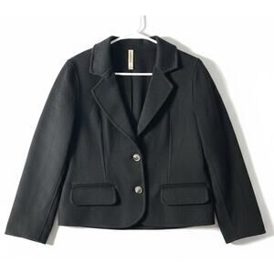 Wool Jacket Cropped Womens Sz M Black Notch Lapel Two Button Old Money